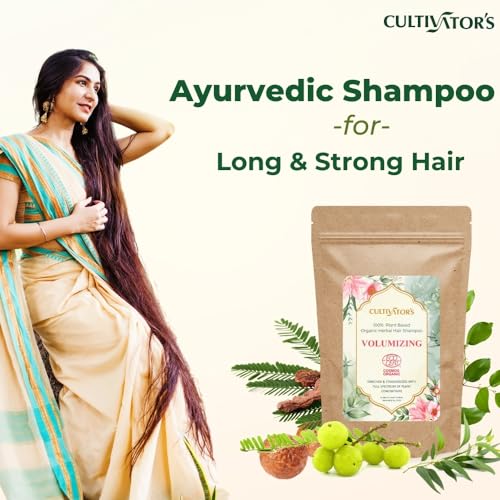 Cultivator's Natural Hair Shampoo with Amla, Reetha, Shikakai Powder for hair wash|Dry Shampoo Volume Powder|Certified Organic| Hair Cleansing|100% Natural Indian Herbs for Hair Growth - 250gm (FROM INDIA SAB). 