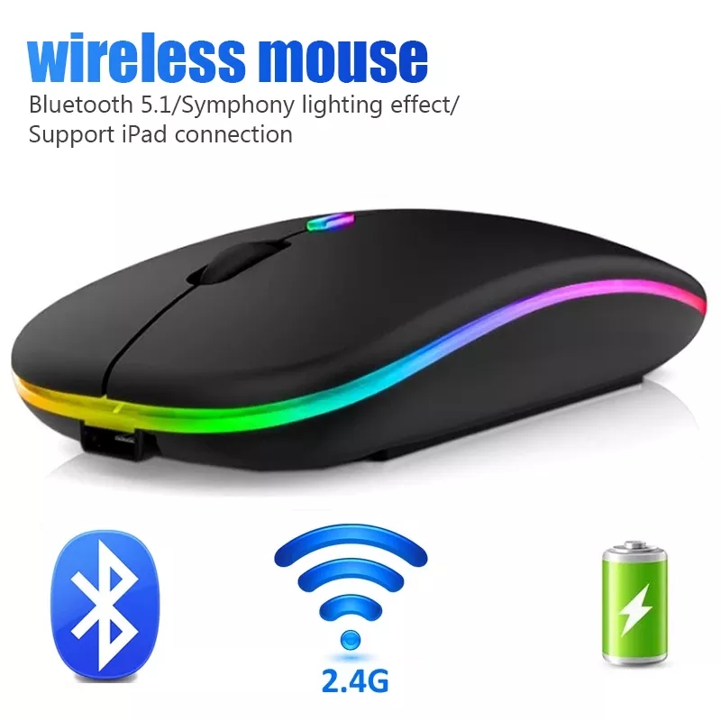 Mouse Rechargeable rgb Wireless  USB Bluetooth-compatible RGB Mouse Silent Ergonomic Mouse With Backlight For Laptop PC ipad & samrt phone. 