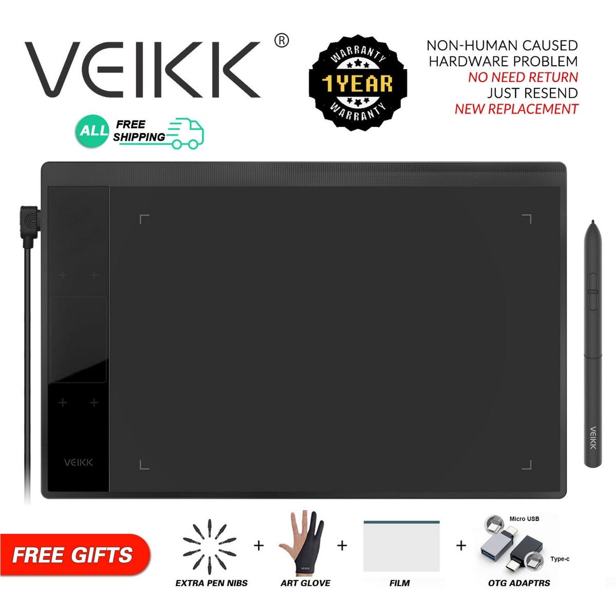 (VEIKK Official store) VEIKK A30 Graphics Drawing Tablet with 8192 Levels Passive Pen 10 x 6