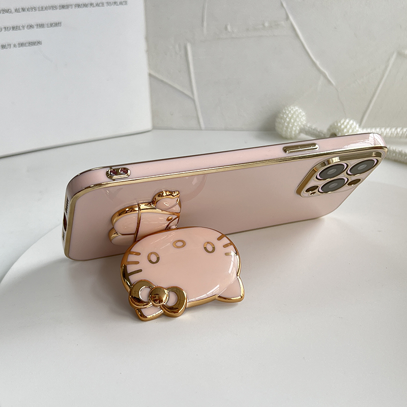 TA for iPhone 6 6S Back Cover Hello Kitty Mirror Folding Bracket Luxury 6D Plating Case Soft Silicone Square Phone Case for Girls. 