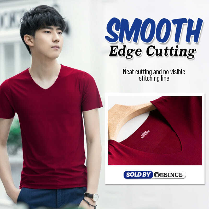 🇲🇾 DESINCE Men Ice Silk T-shirt Man Short Sleeve V-neck Tees Cooling Seamless Inner Top Baju Lengan Pendek Lelaki MT 057. 