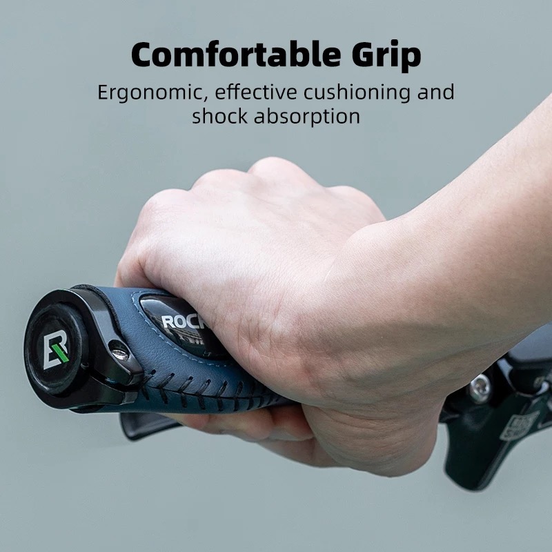 ROCKBROS Leather Bicycle Grips Liquid Silicone MTB Handle Ergonomics Handlebar Grip Bilateral Lock Non-slip Cozy Bike Accessories. 