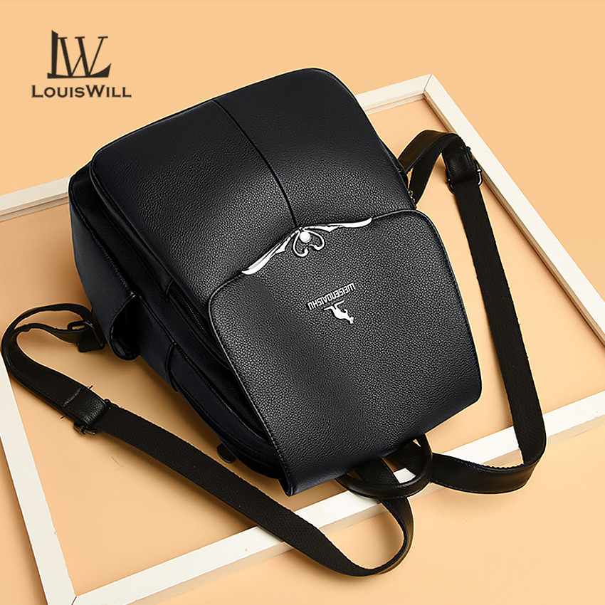 LouisWill Women’s Backpack Shoulders Bag Waterproof PU Large Capacity Backpack Lightweight Laptop Backpack Casual Zipper Packs Multiple Pockets For Girls Teens Women’ Fashion. 