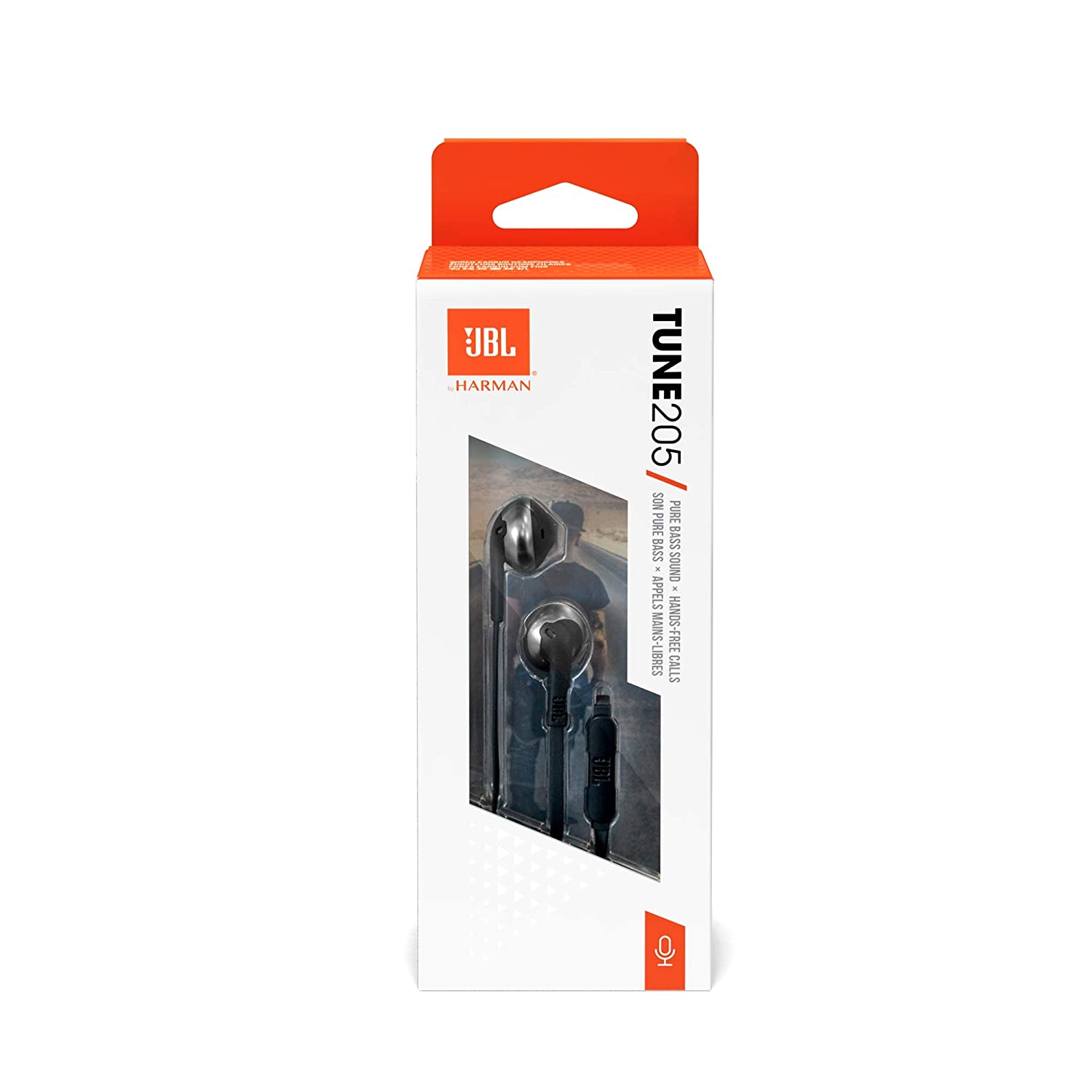 J B L Tune 205 Pure Bass Metal Earbud Headphones with Mic (Black). 