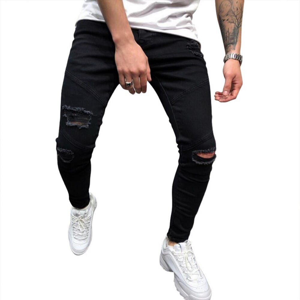 Jeans Solid Color Placket Button Zipper 