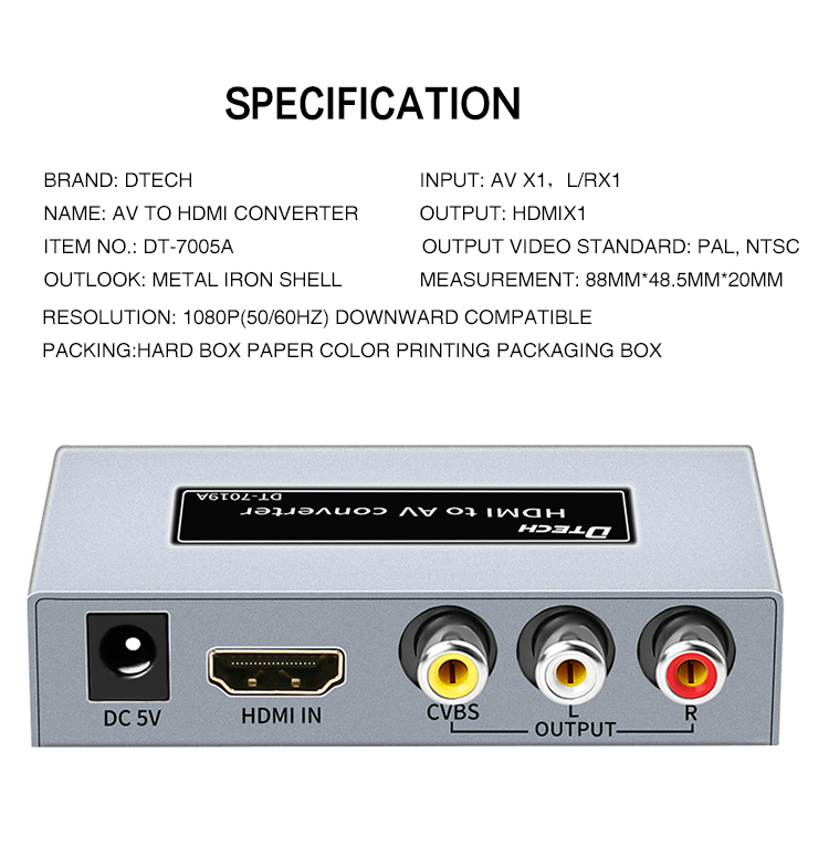 Av to HDMI + 1080P Audio and Video Converter out  RCA  High Quality Metal Casing Analog to Digital Satellite Receiver Game Full HD cable Vbox Projector DVD PC Laptop Game Console PS3 Set-Top. 