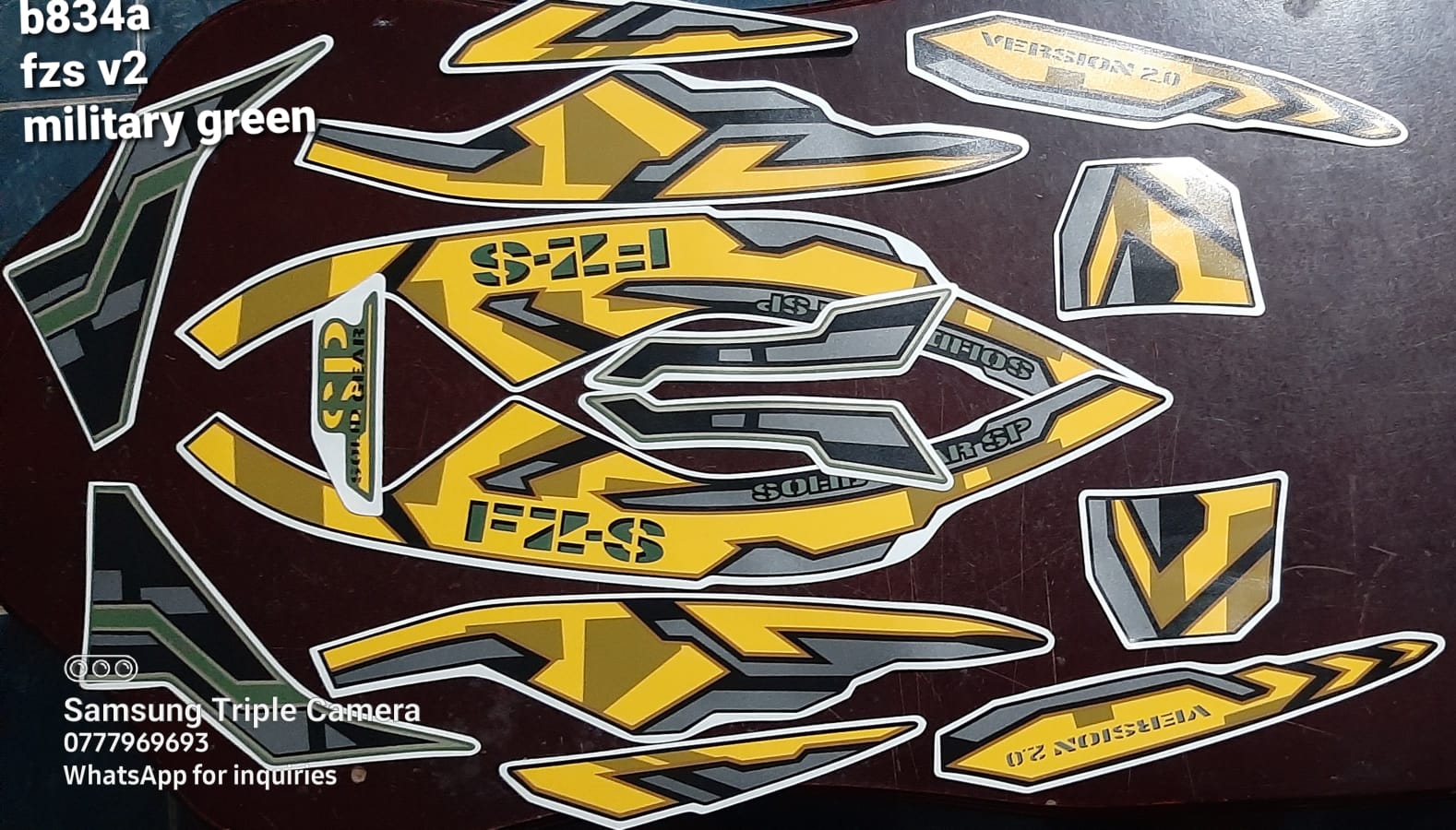 Yamaha Fzs V2 Army Green Cama Full Sticker Set
