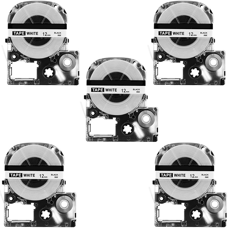5 Pack Replace LK-4WBN LC-4WBN9(SS12KW) Label Tapes for Epson LabelWorks LW300 LW400 LW500 LW700 Black On White 1/2 Inch X 26.2 Feet(12Mm X 8M). 