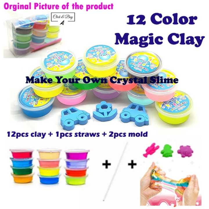 Crystal Bubble Bliss: 12-Piece Pack of Magical Clay Slime with Vibrant Colors and Bubbling Fun. 