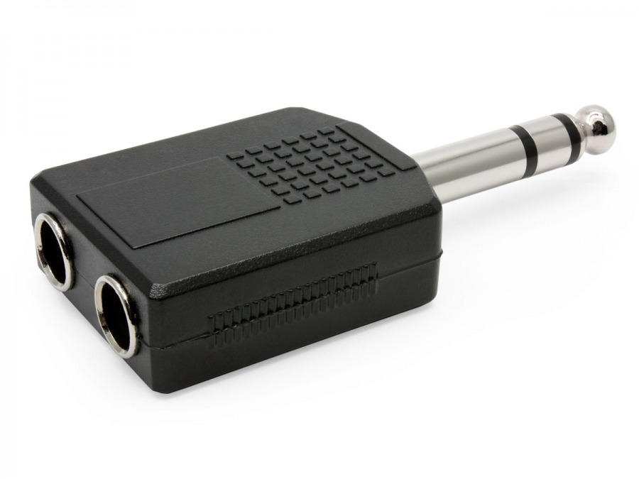 1/4" 6.35mm Stereo Plug Male to Dual 1/4" 6.35mm Jack Female Splitter Adapter, Dual 6.5mm Jack TRS Adapter  Y Cable Splitter for Headphone, Microphone, Amplifier TAA Compliant Black. 