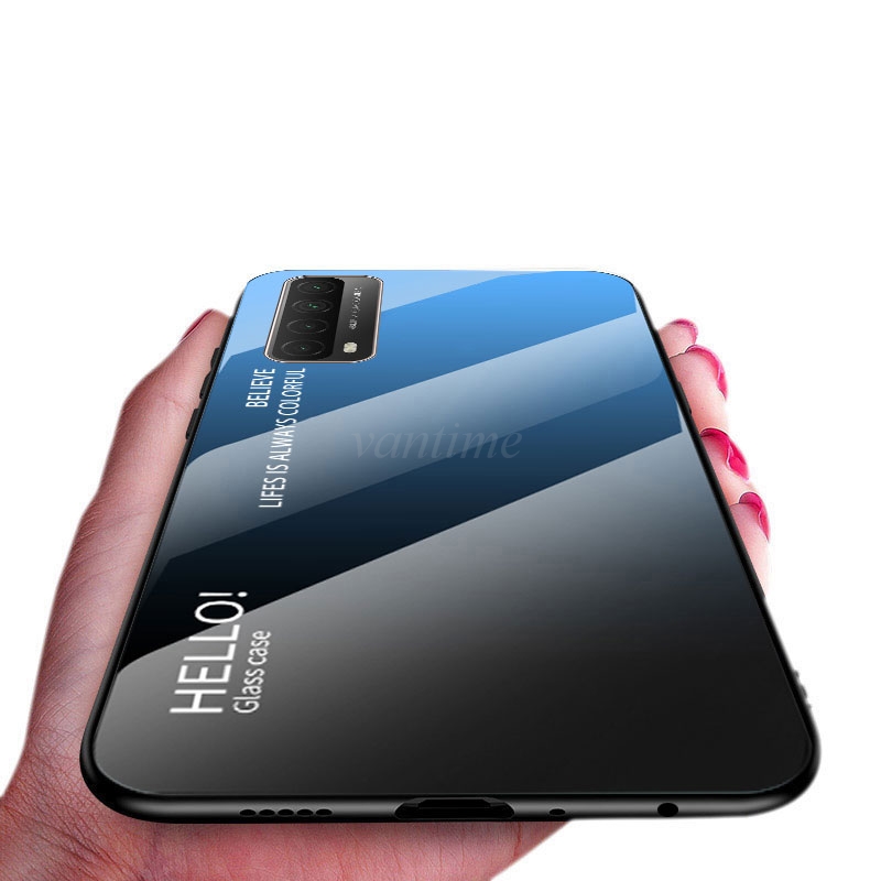 Vantime for Huawei Y7a Case Gradient Phone Back Hard Glass Cover. 