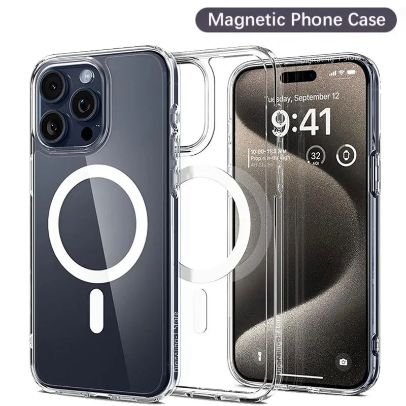 Magsafe Magnetic Wireless Charging Case For iPhone 16 15 14 13 12 11 Pro Max Mini X XR XS 7 8 Plus SE Clear Hard Cover