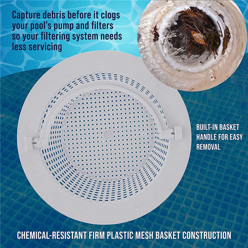 Swimming Pool Skimmer Replacement Basket with Handle, 4 Pack - Above Ground Pool Thru-Wall Skimmer Baskets. 