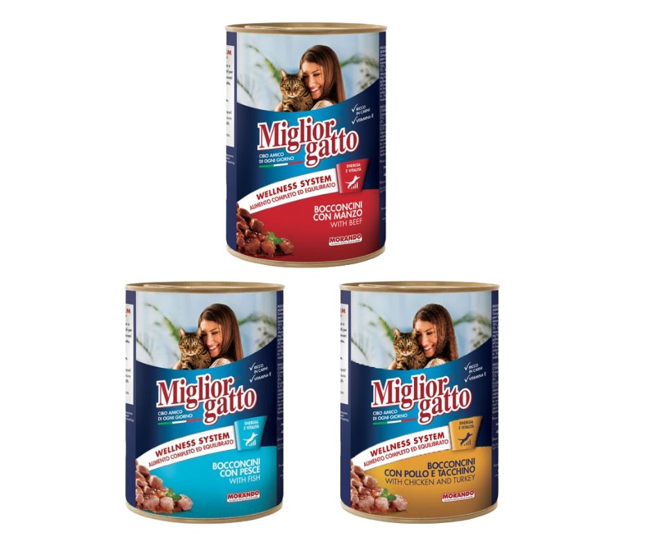 Mliglior Gatto Canned wet cat food 405g Salmon, White Fish, Chicken & Turkey, cat food, wet cat food. 