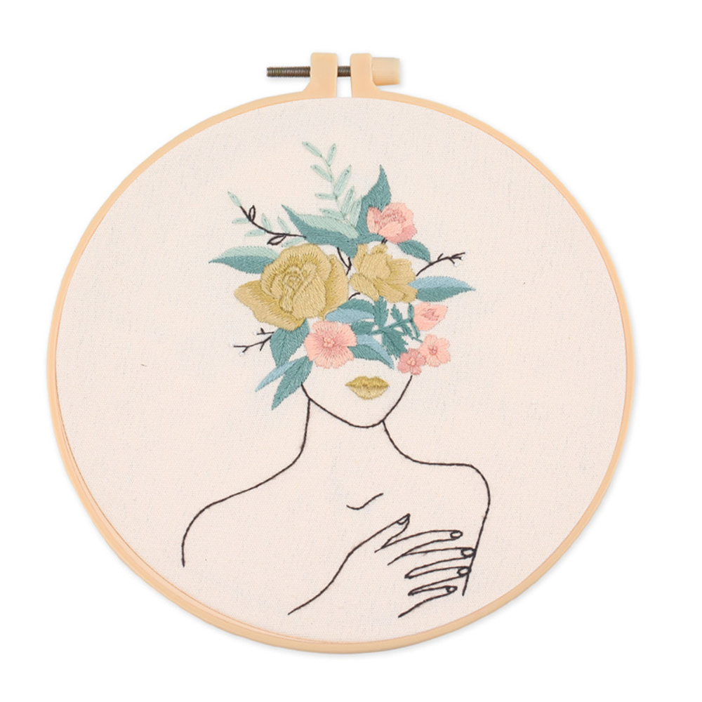 ALIEN Flower Embroidery Diy Kit Sashiko Set Hand Embroidery Pattern Needle with Hoop for Beginners Needlework Tools Accesories Crafts. 