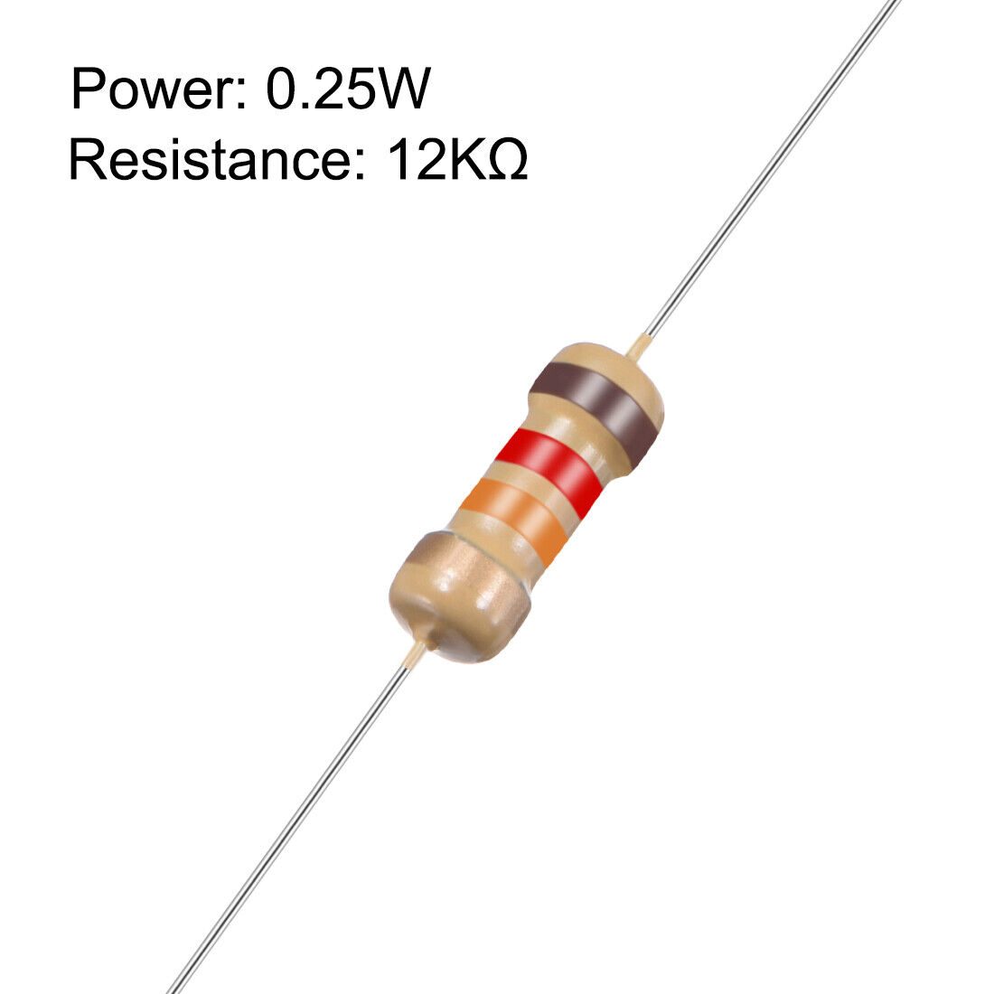 50Pcs - 12K Ohm Carbon Film Resistor 1/4 W Resistance 0.25 Watt 4 Color Band High Quality For DIY. 