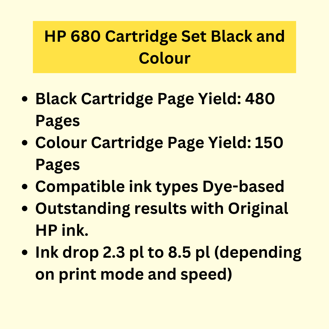 HP 680 Cartridge Set Black and Colour. 