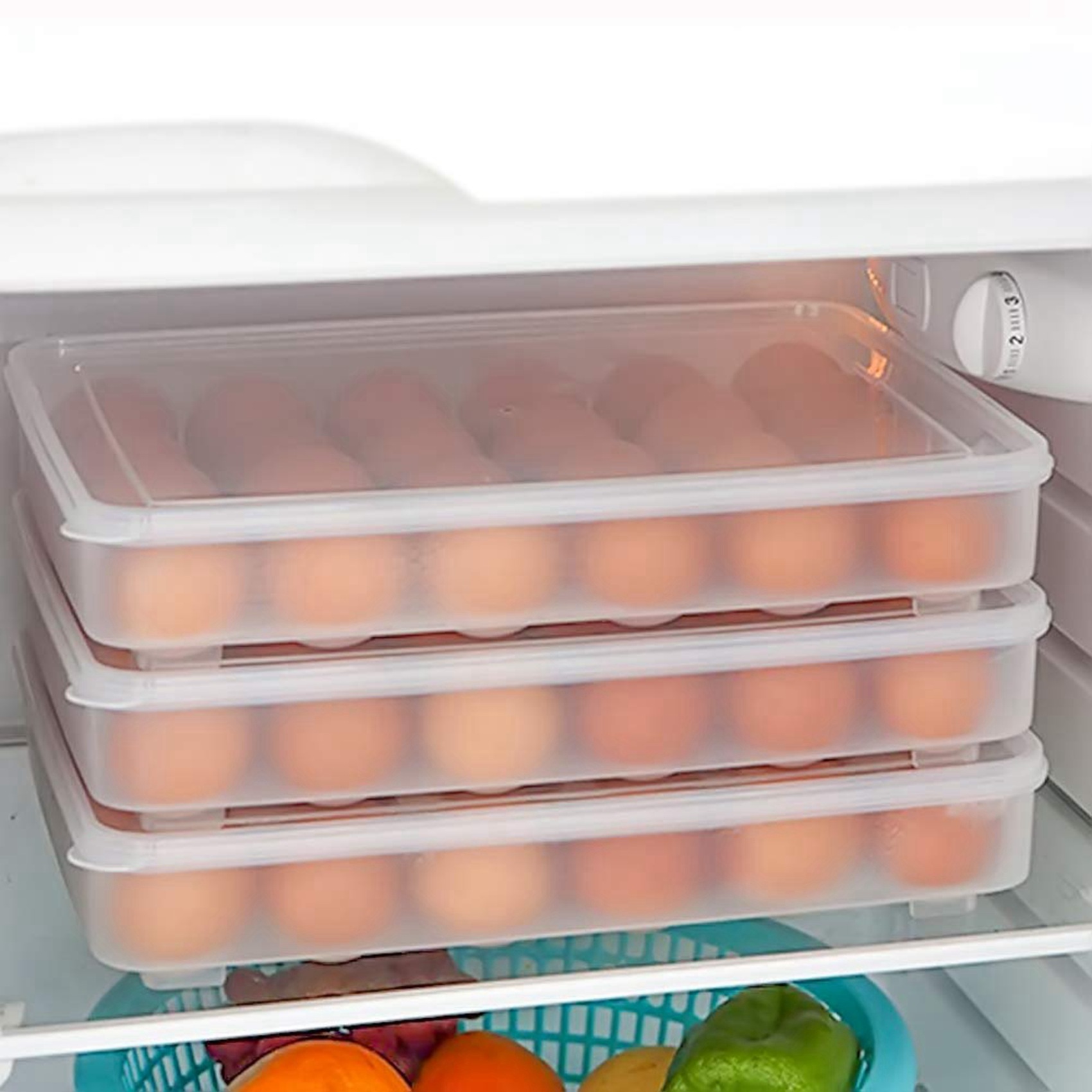 2X Egg Holder for Refrigerator, with Lid Fridge Egg Storage Stackable Plastic Egg Containers, 24 Egg Tray. 