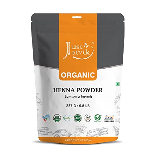 Just Jaivik Organic USDA Certified Henna Powder For Hair Certified by OneCert Asia for USDA Organic Standard 227 Gms / 0.5 LB/ 8 Oz , Natural , No chemical or additive(FROM INDIA)JEZ