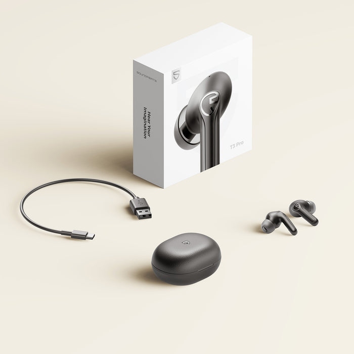 Soundpeats T3 Pro Wireless Earbuds with Call Noise Cancellation, Equipped with 12mm Drivers, Bluetooth 5.4 Technology, 4-Microphone AI Enhanced Calls with ENC Noise Cancellation. 