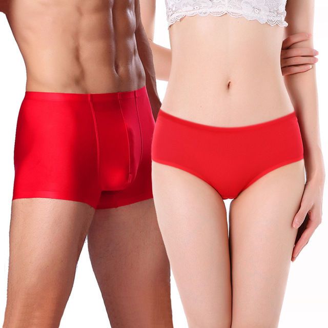 Men's and Women's Couple Underwear One Man and One Woman Couple Wear  Coquettish Ultra-Thin Lace Ice Silk Couple's Pants Summer Red