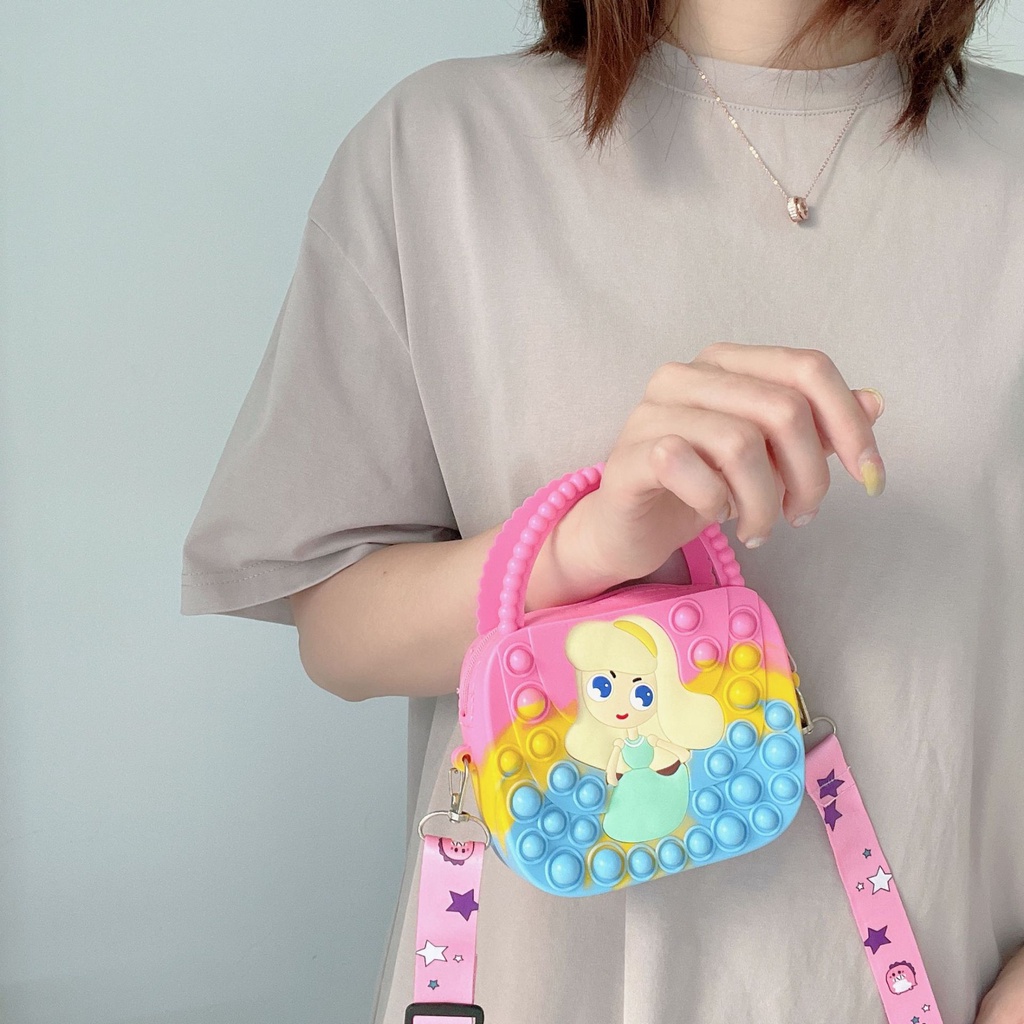 Kids Pop It Unicorn / DOLL Bag Purse Handbags Shoulder Strap Silicone Rainbow Kawaii Messenger Bag Girl Children Push Bubble Toy Gift. 