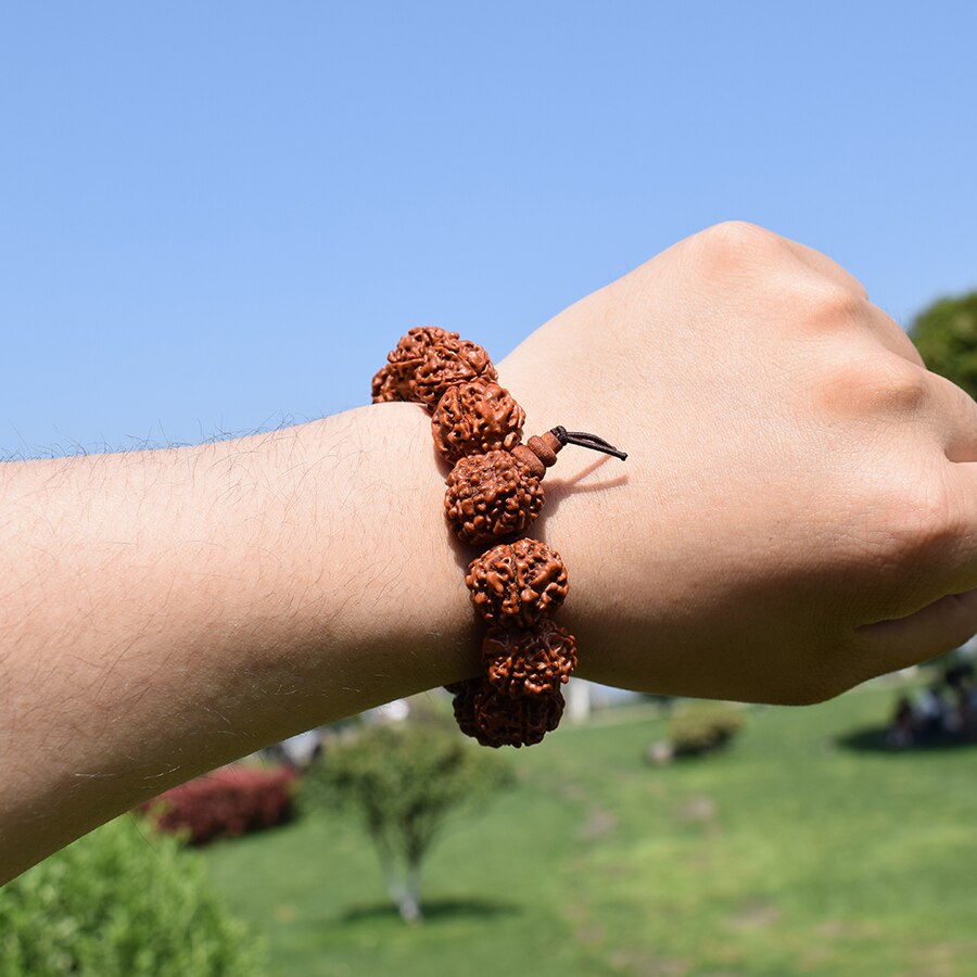 Fashion Nepal Men Bracelet Nature 18mm 6 Mukhi Rudraksha Beads Bracelets Men Handmade Meditation Jewelry Gifts. 