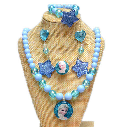 Princess Elsa Necklace Girl Bracelet Kids Jewelry Accessories Frozen Necklace Disney Cartoon Bracelet Gift Set. 