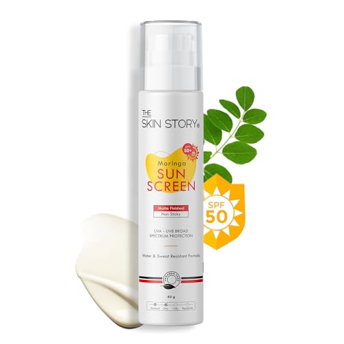 The Skin Story Moringa Sunscreen SPF 50 | Broad Spectrum UVA & UVB Protection | For Men and Women | Anti-Aging Formula with Moringa Oil | Water & Sweat Resistant | for All Skin Types 40g(FROM INDIA)JEZ