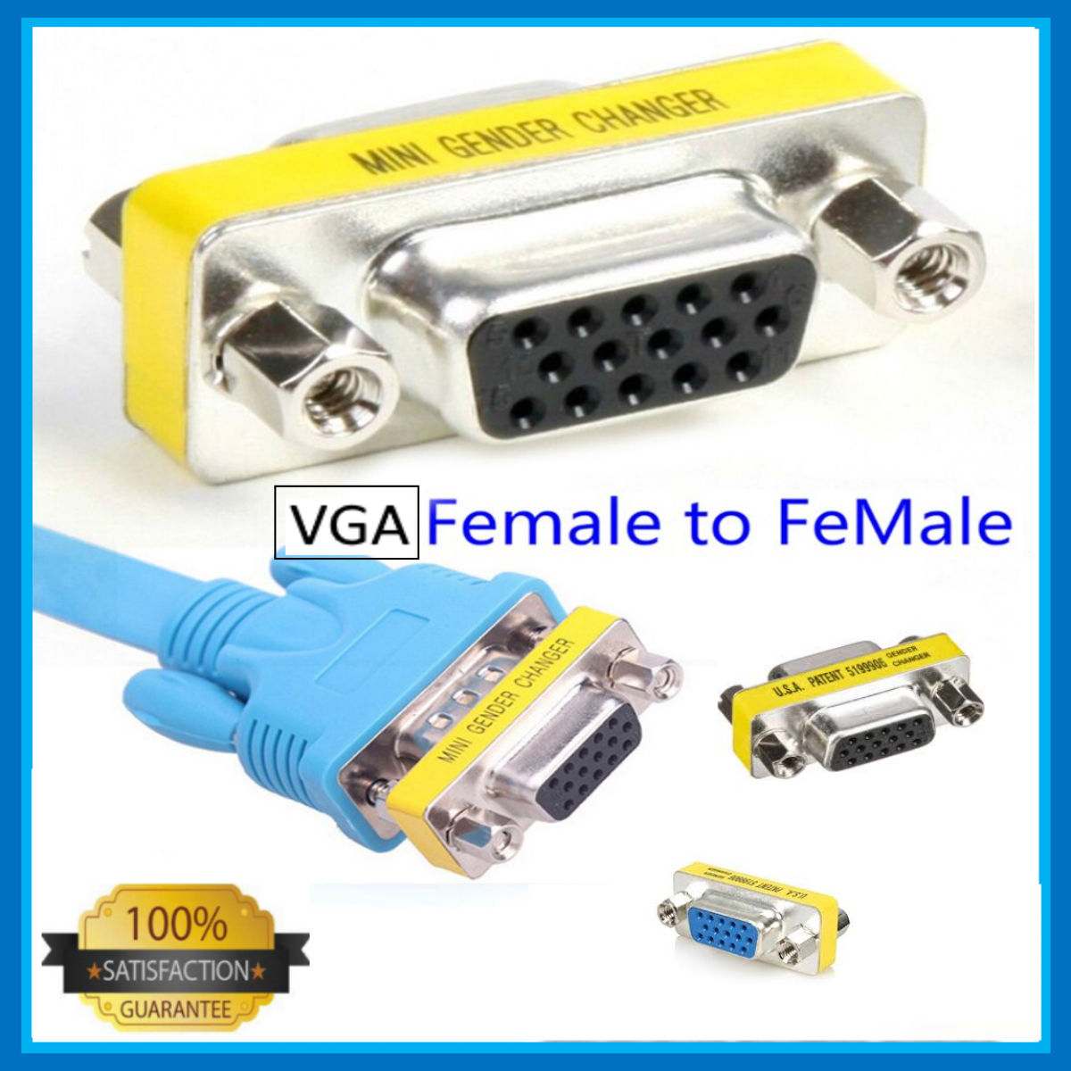 15Pin VGA Female To Female VGA HD15 Pin Gender Changer Convertor