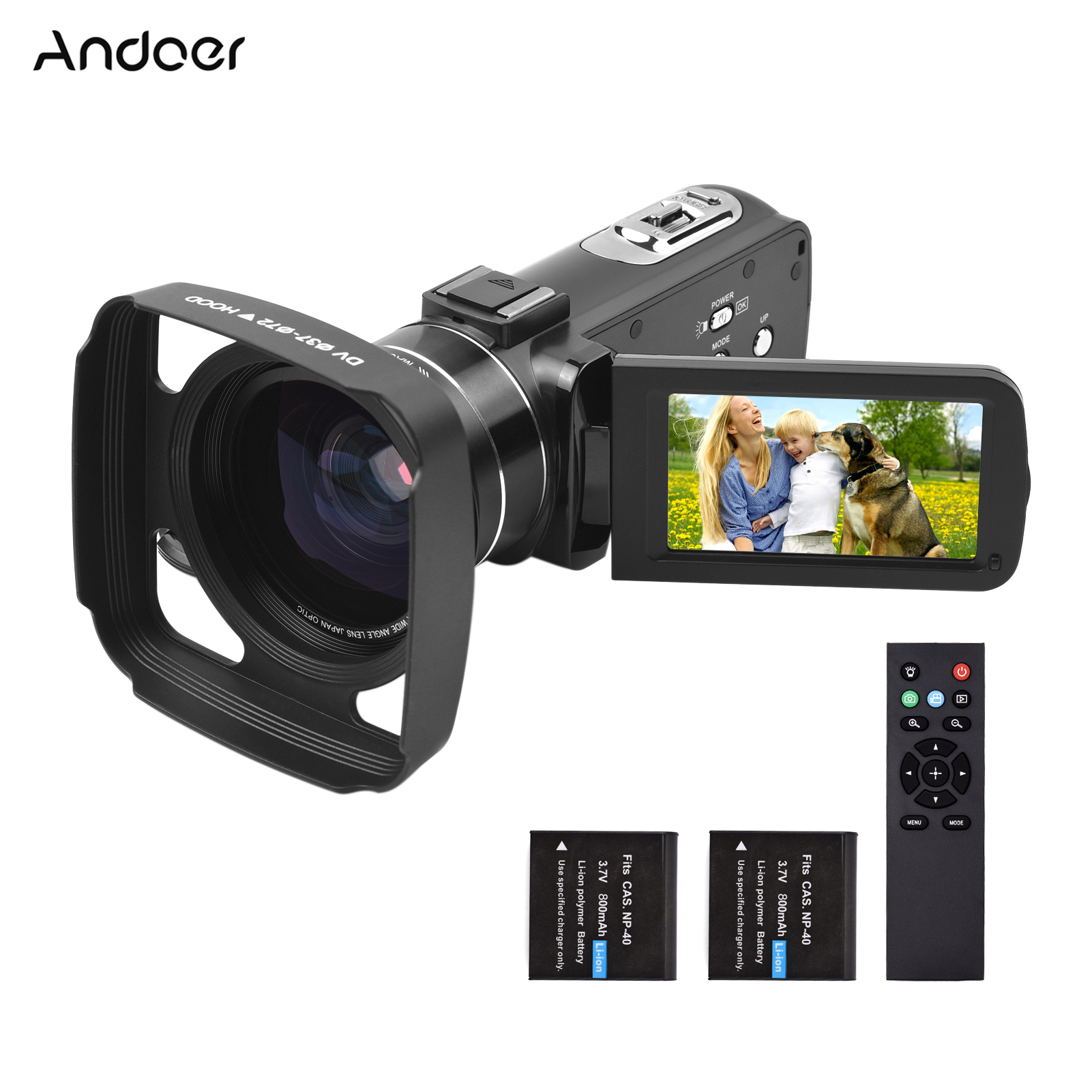 2.7K Ultra HD Digital Video Camera DV Camcorder 36MP 16X Zoom 3-inch Rotatable LCD Touch Screen IR Night Vision Motion Dectection Anti-shaking Time Lapse Slow Motion with 0.39X Wide Angle Lens Re-mote Control 2pcs Re-chargeable Batt-eries