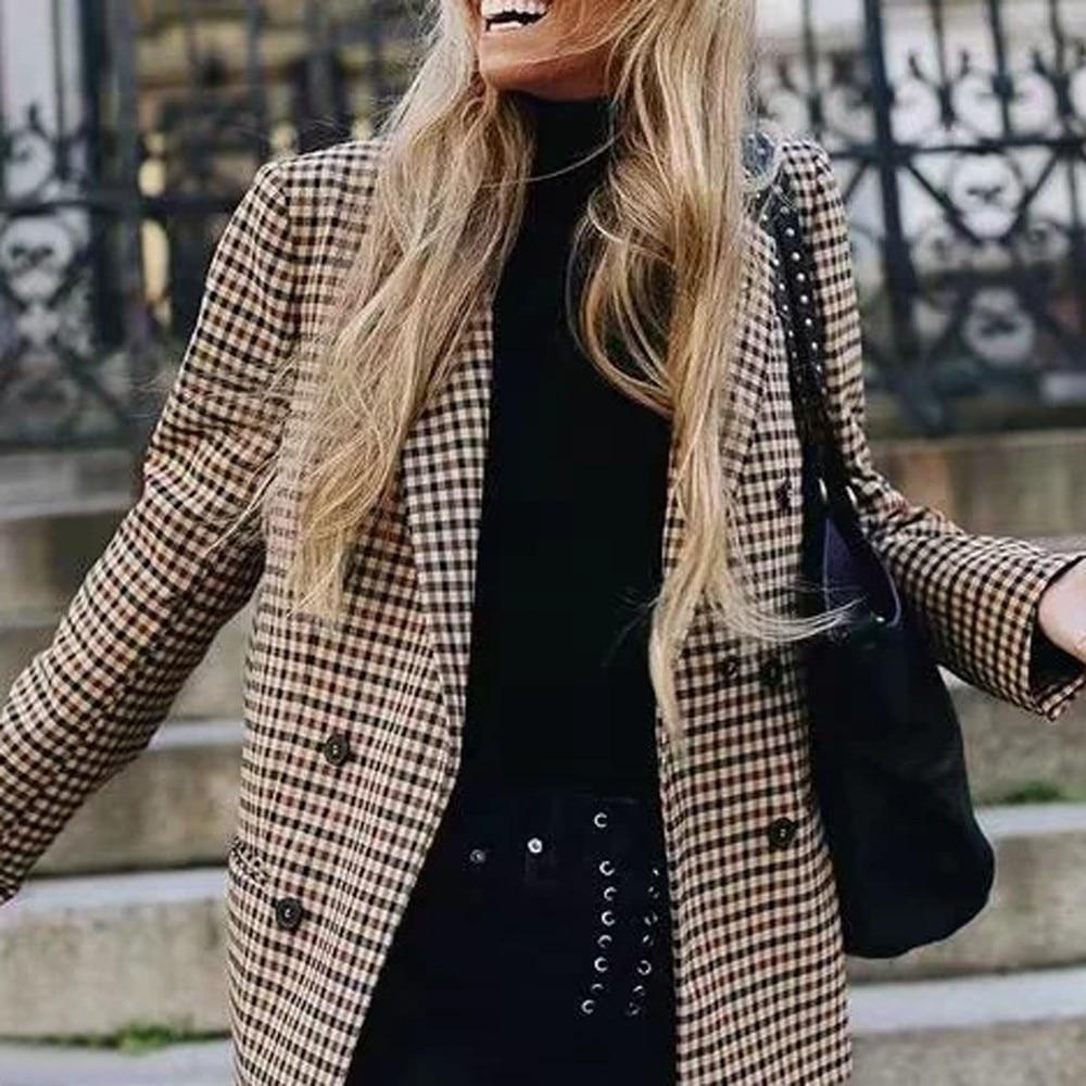 【BestGO】Fashion Plaid Women Blazer Coat Retro Button Lattice Casual Streetwear Fishion Slim Fashion Women Clothing Business Blazer Women Blazer for Office. 