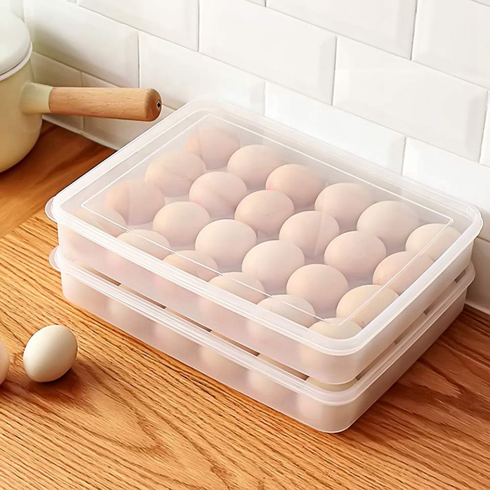 2X Egg Holder for Refrigerator, with Lid Fridge Egg Storage Stackable Plastic Egg Containers, 24 Egg Tray. 