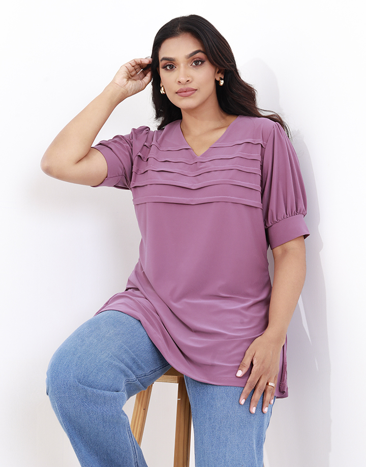 Spring & Summer V-Neck Top with Pleated Detail