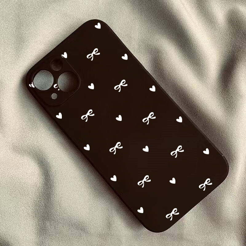 Korean Cute Pink Bow Phone Case for IPhone 16 15 14 12 11 Pro Max 13 Mini XR XS X 7 8 Plus Love Heart Soft Square Silcone Cover. 