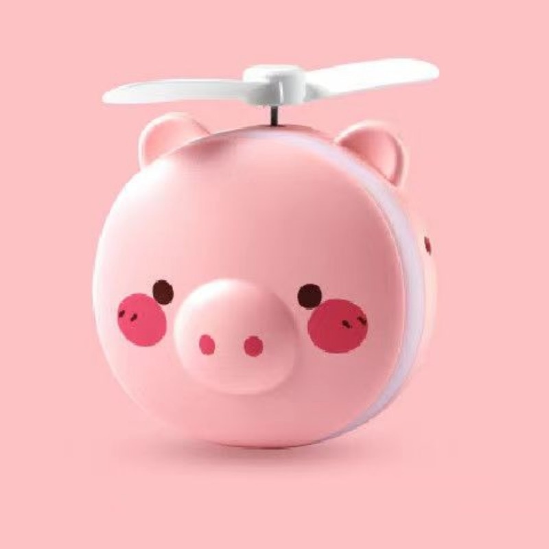 Cute Pig Mini Fan Handheld Portable Pocket Outdoor Creative Makeup Mirror with LED Light USB Charging. 