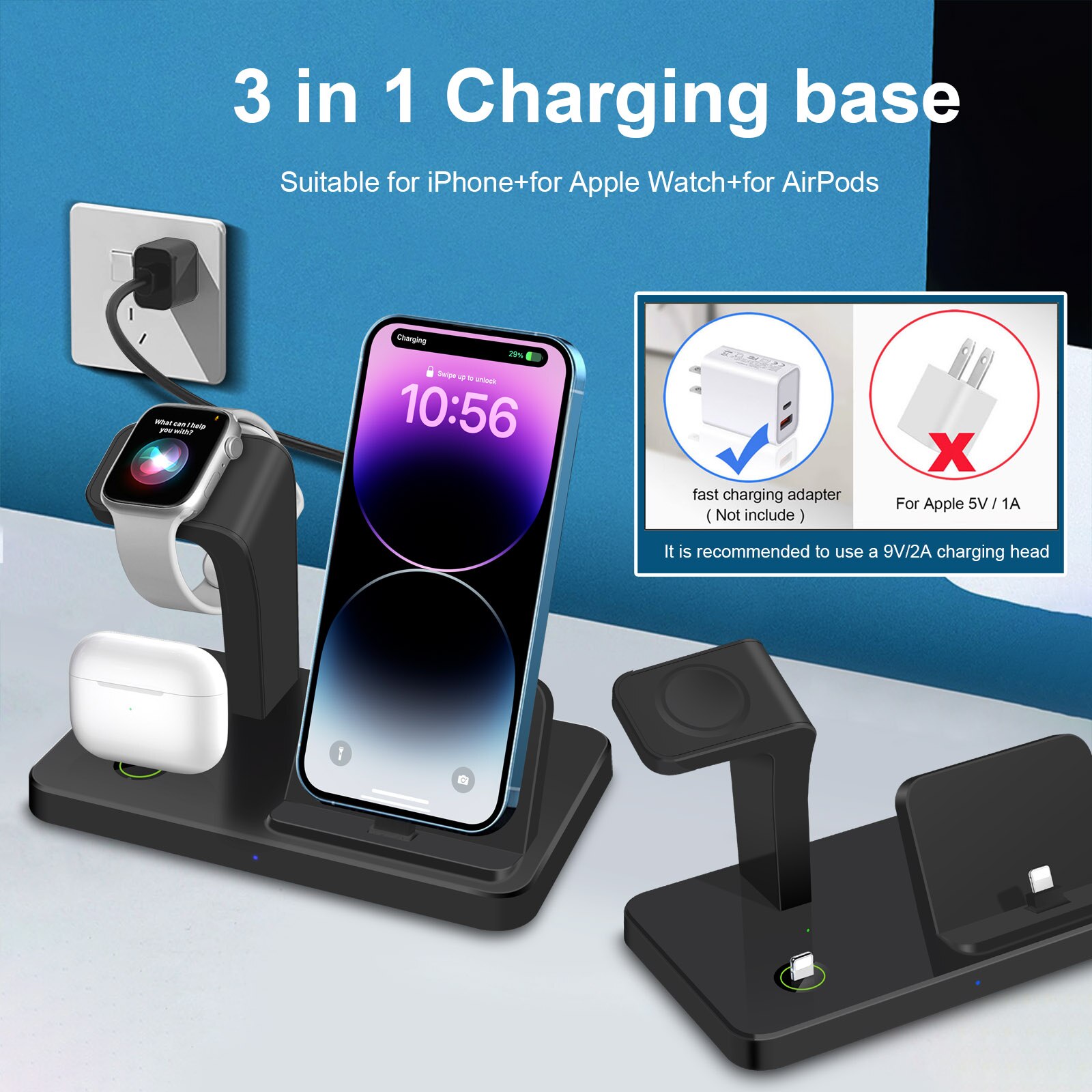 3 in 1 Fast Charging Dock Station for Apple Watch 8 7 AirPods Pro iPhone 14 13 12 11 XS X 8 Wireless Charger Stand Phone Holder. 