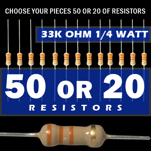 50 Pcs / 20 Pcs Resistors - 33k ohm Carbon Film Resistor 1/4 W Resistance 0.25 Watt 4 Color Band High Quality For DIY