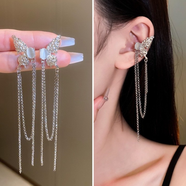 【IKE】Butterfly Ear Clip Fairy Earrings Without Earholes Tassel Earbone Clip Light Luxury Earrings Premium Sense Earrings Earrings