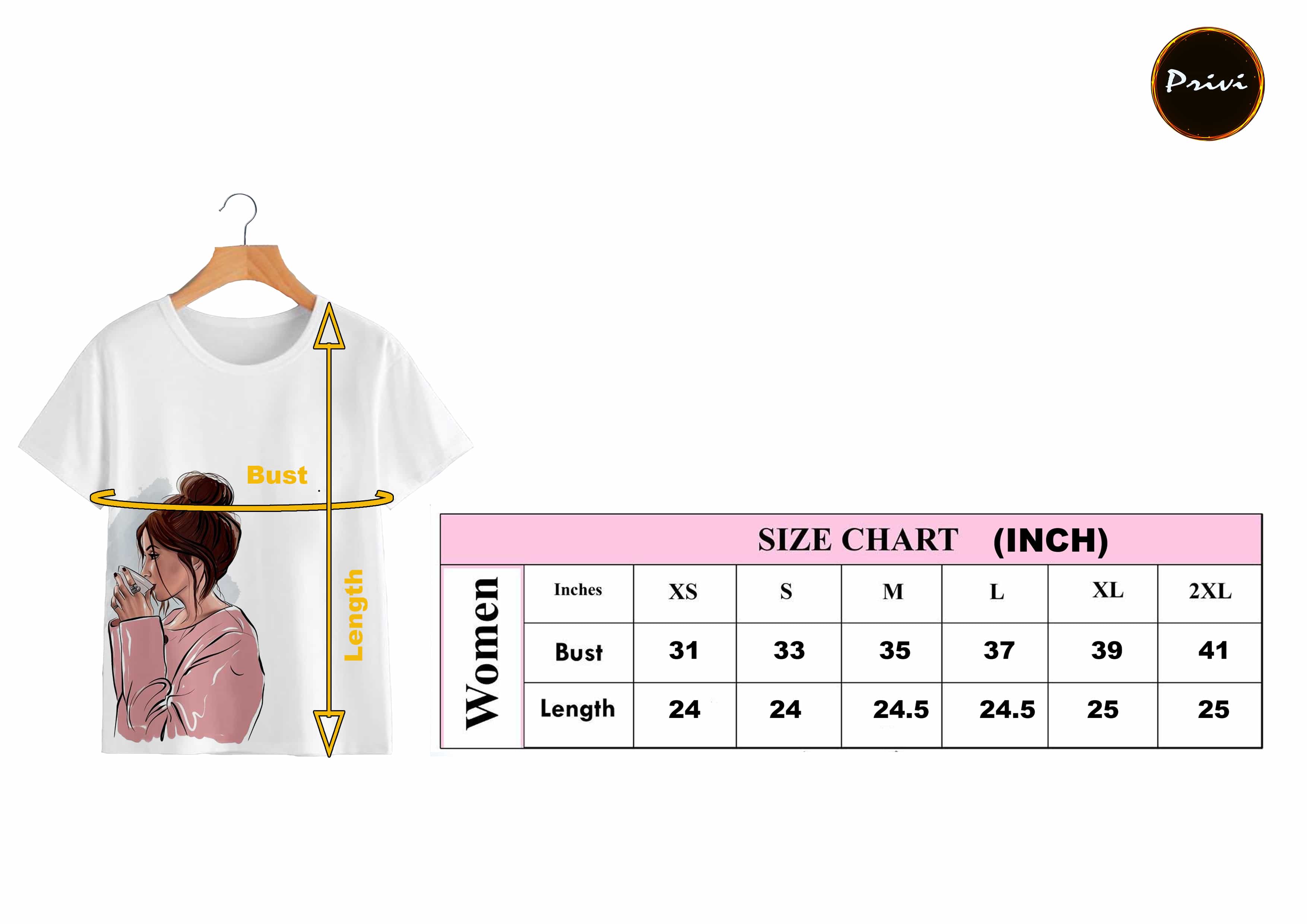 Privi Fashion Stylish Fashionable and High Quality Casual T-Shirt for Women. 