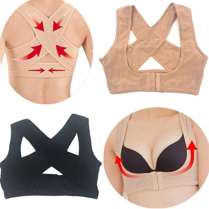 Adjustable Women Breast Back Support Belt Chest Holder Support Posture Corrector Body Shaper Corset Upper Back Support BandageHats & Caps