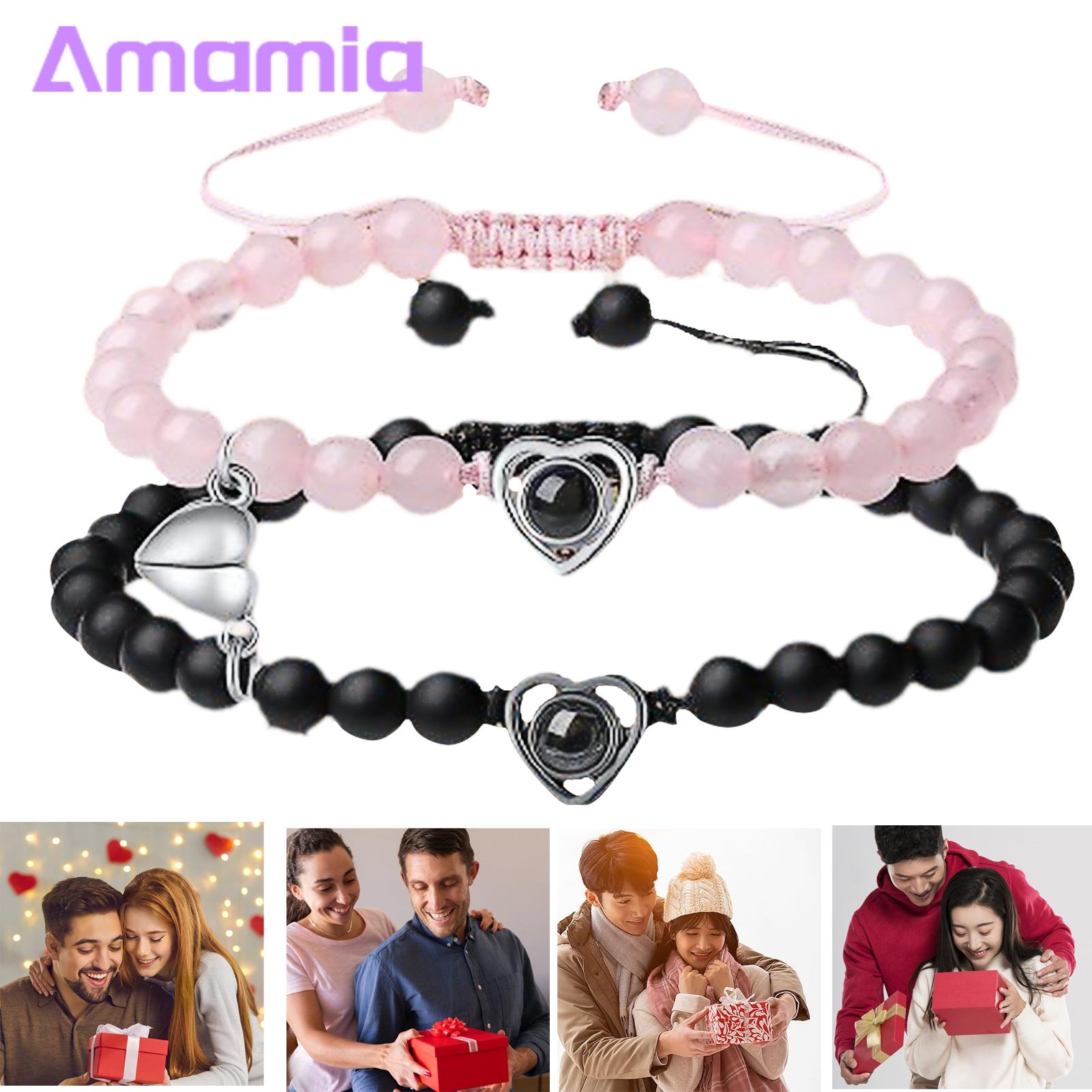 Long Distance Couple Bracelet 2pcs His Her Matching Bracelets 100 Languages I Love Couple Bracelets Adjustable Beads Jewelry Gift Heart Pairing Couple Necklace. 
