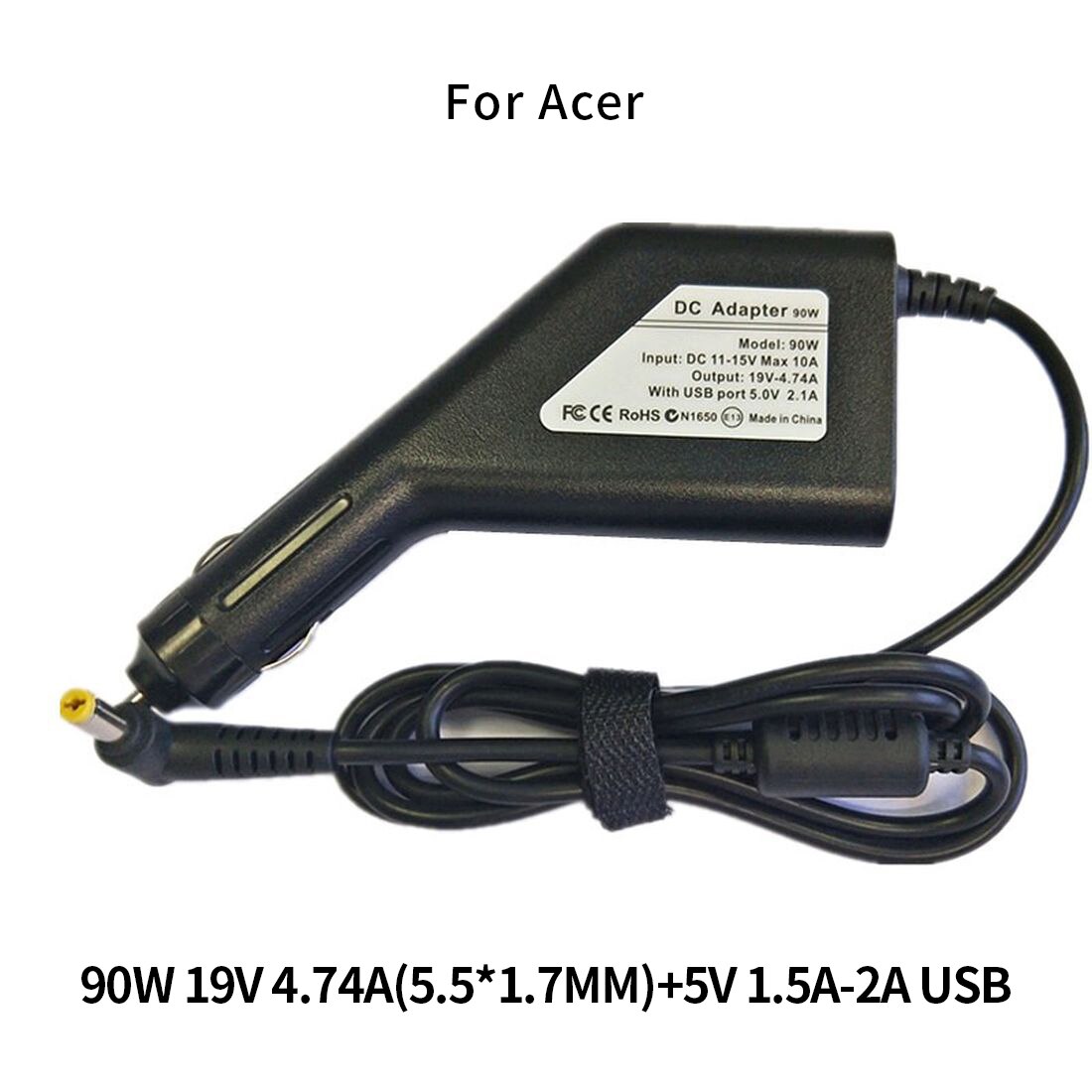 90W Power Supply Car Charger Laptop For ACER/HP/DELL/Samsung/Lenovo/Asus 19V 4.74A with USB 2A. 