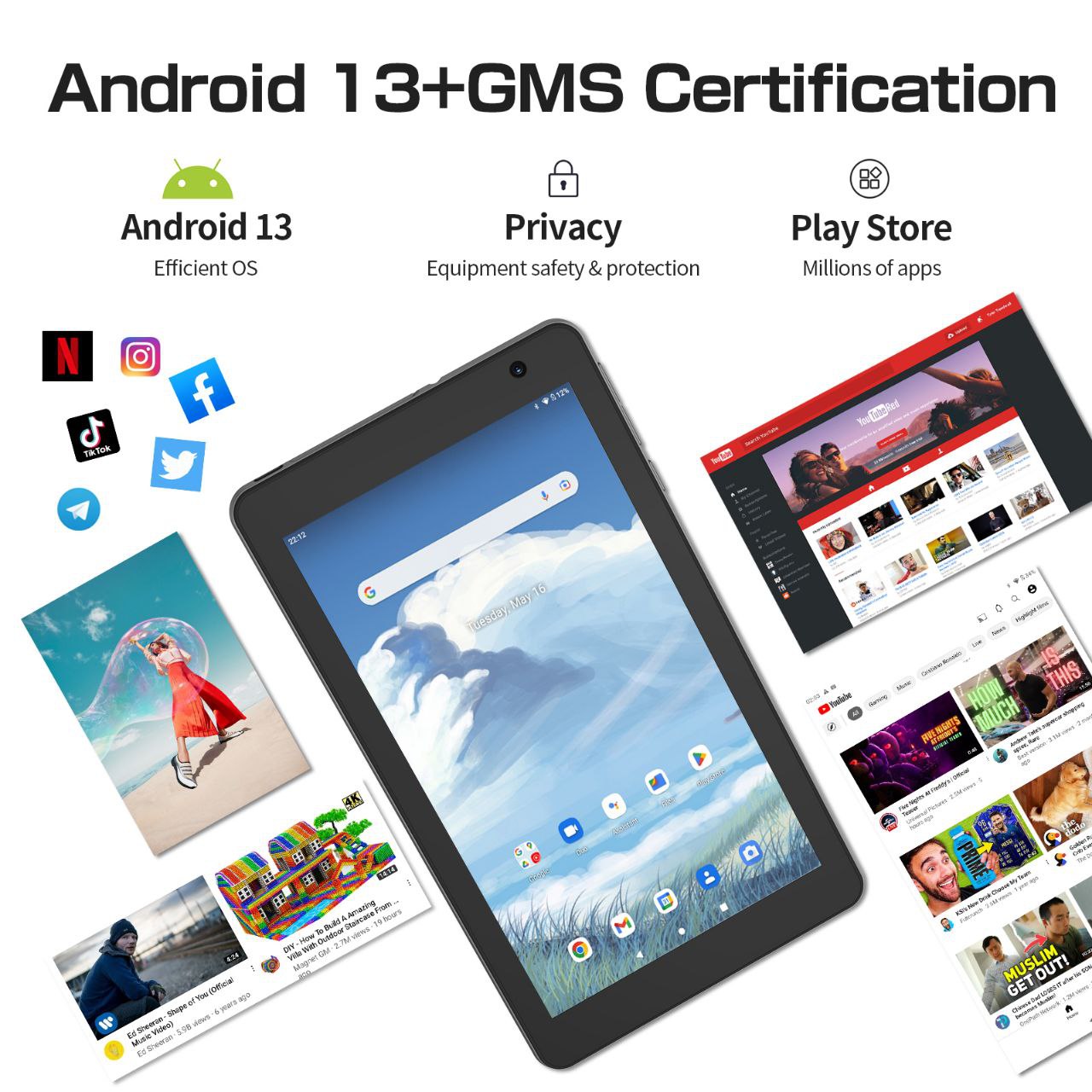 PRITOM 8 Inch Android 13, 8GB(4+4 Expand) RAM 64GB ROM,5000MAH Battery,Dual Camera, WiFi Tablet. 