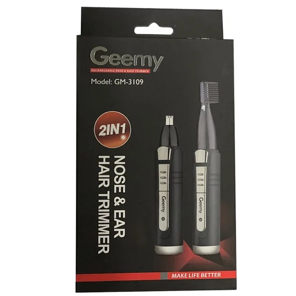 Geemy GM-3109 2 In 1 Rechargeable Nose And Ear Hair Black Trimmer. 