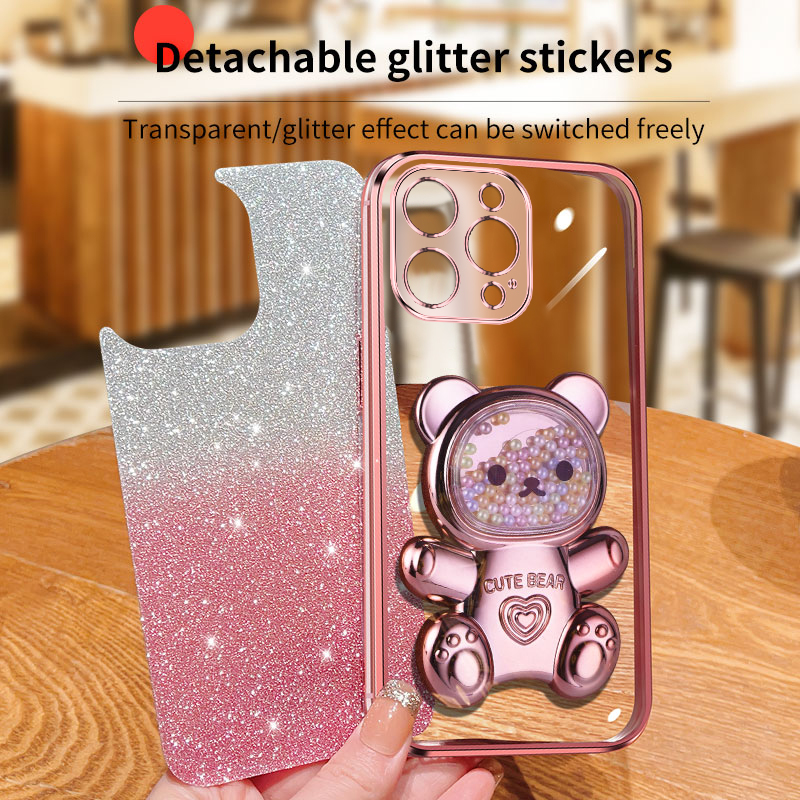 For Samsung Galaxy S9 / S9 Plus Back Cover with 3D Bear Hidden Stand Bracket Luxury 6D Gradient Shiny Plating Glitter Women Phone Case Clear Soft Silicone Protective Cases Pouch Girls. 