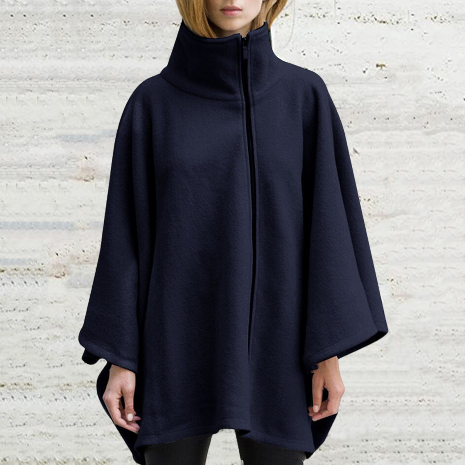 High-collar Cape Stylish High Collar Women's Cape Coat for Fall/winter Windproof Warm Poncho with Irregular Hem Southeast Asian Fashion Women Cape Coat. 
