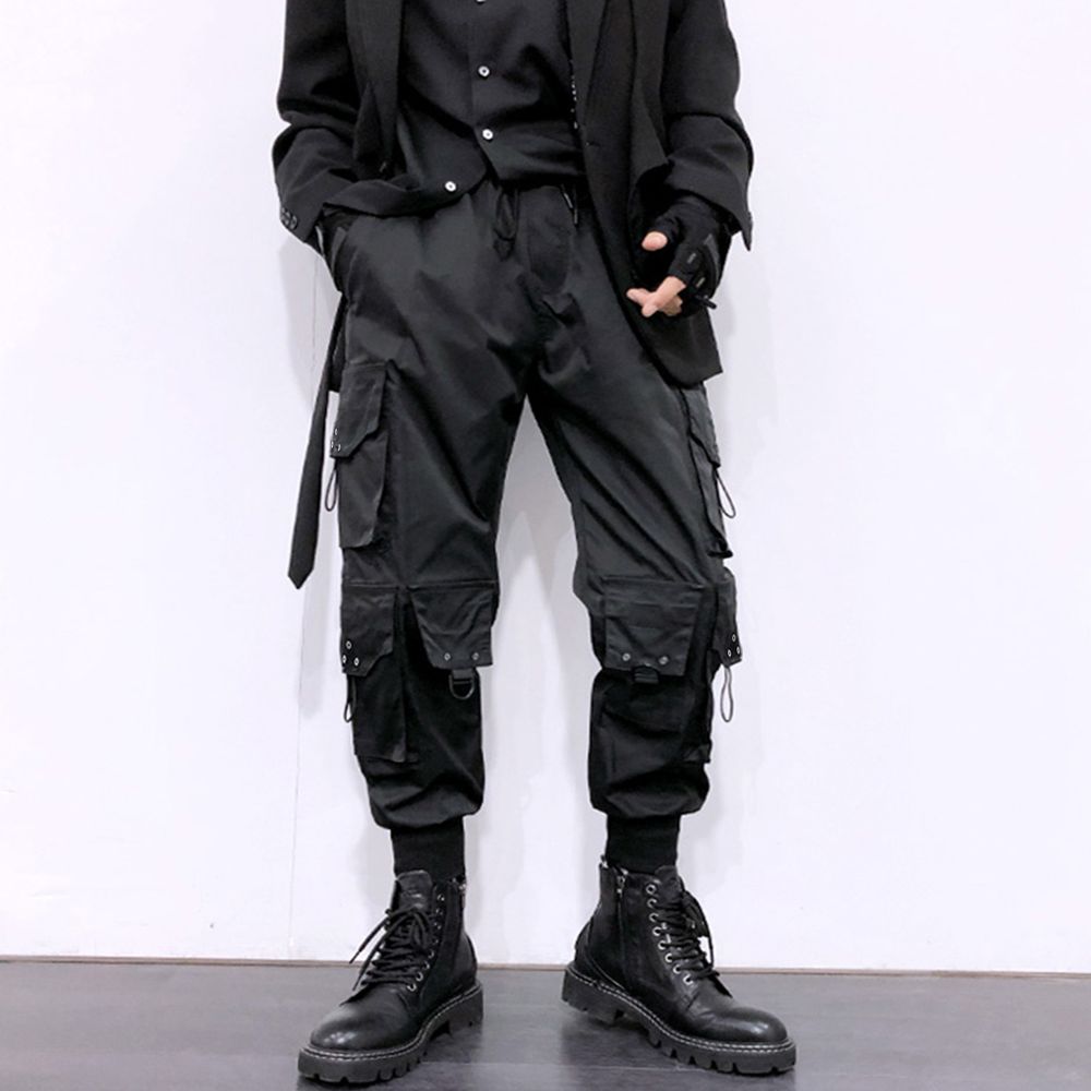 National Fashion Mechanical Style Paratrooper Pants plus Size Men's Spring and Summer Loose Fashion Brand ins Hip-Hop Ankle-Tied Pants Multi-Pocket Cargo Pants. 