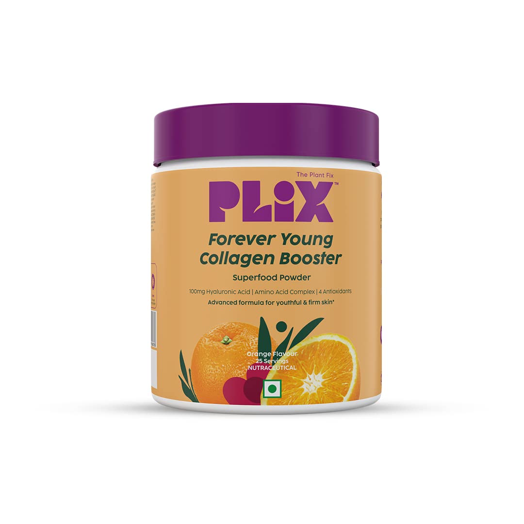 PLIX Collagen Supplement Powder to support Skin Elasticity, Firmness & Youthful Glow | 100%Plant-based with Hyaluronic Acid & Vitamin C | For Women & Men | Orange Flavour, Pack of 1 FROM INDIA (SAM)