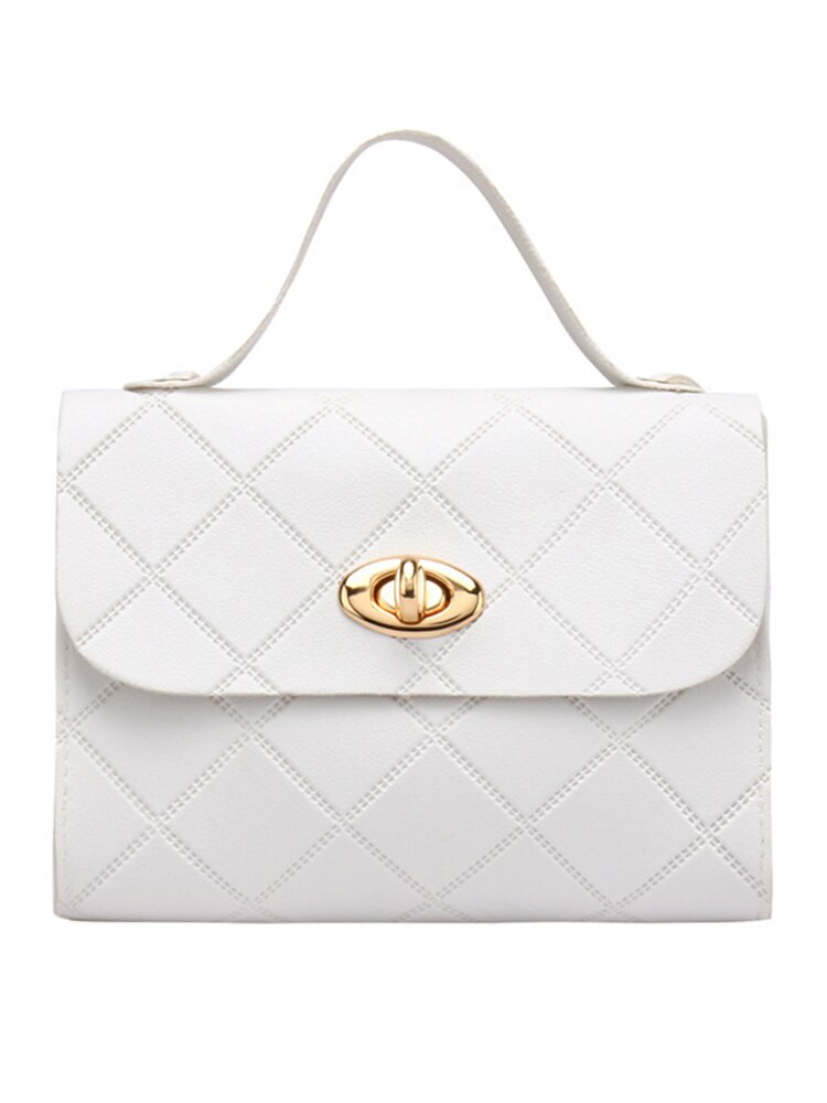 【ALLGOOD】Solid Color Versatile Satchel Ringer Stripes Square Women Small Handbag Fashion Round Lock Tide Shoulder Bag. 